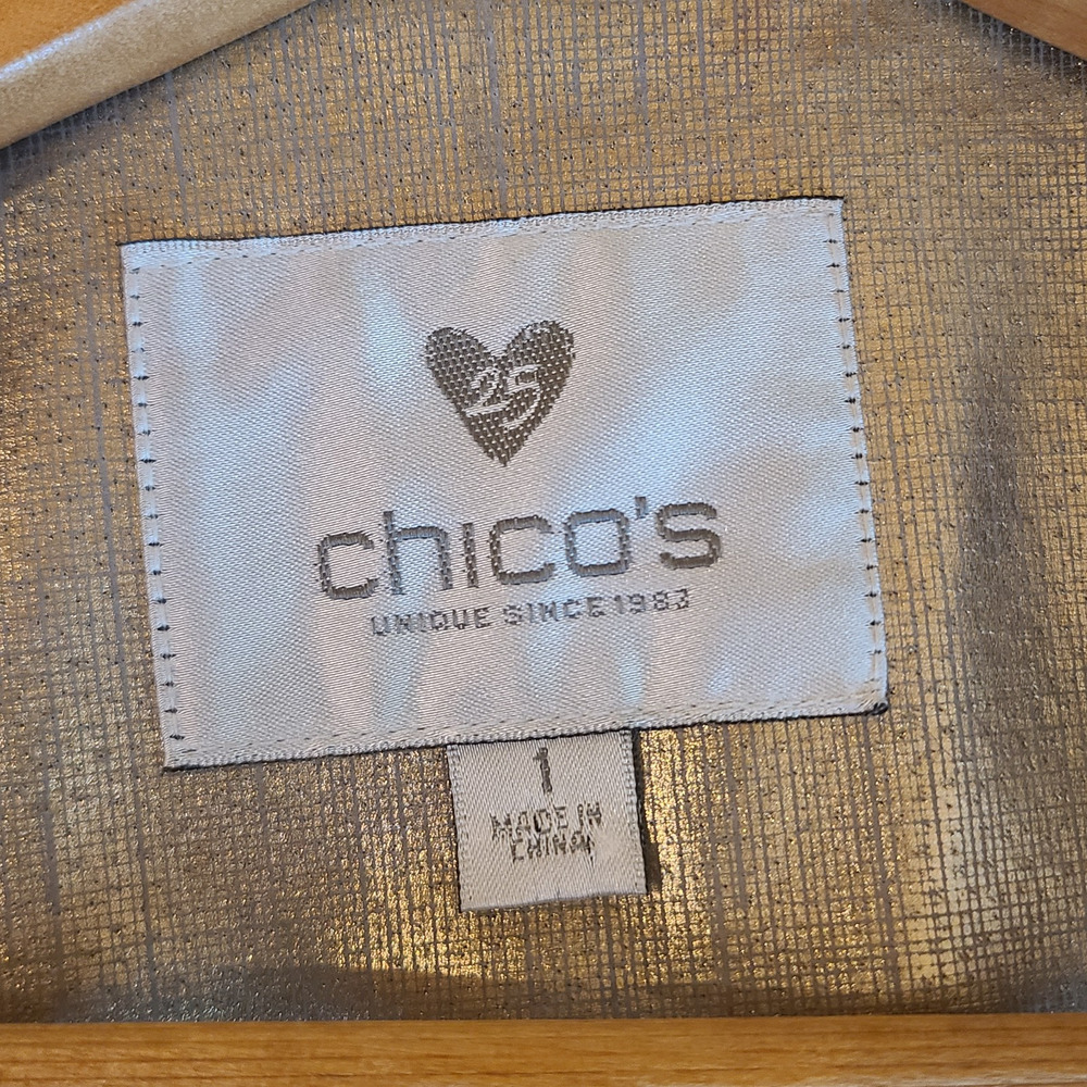 Chicos 1 Champagne Gold Leather Jacket 25th Anniversary Jeweled Collar Size M - Picture 9 of 16